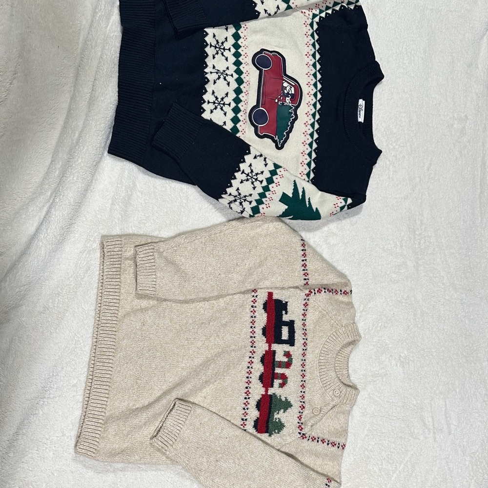 Disney Kids Holiday Pickup Truck Sweaters - Navy & Cream
